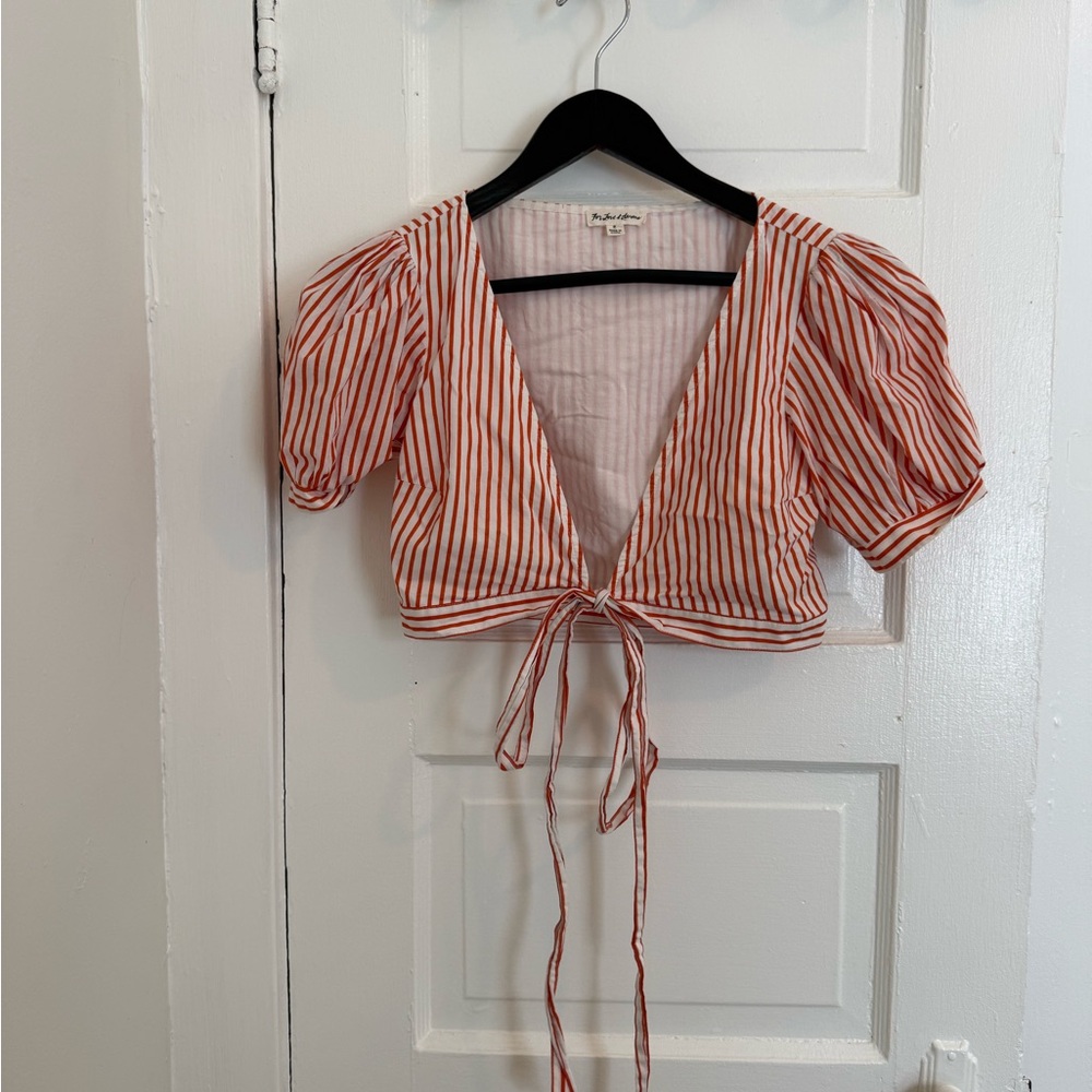 For Love And Lemons Red and White Striped Crop Top